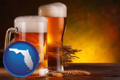 florida map icon and beer steins and hops