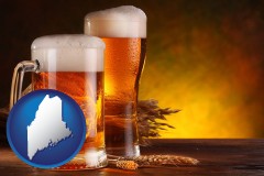 maine map icon and beer steins and hops