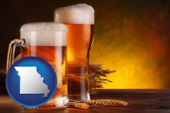 missouri map icon and beer steins and hops