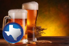 texas map icon and beer steins and hops