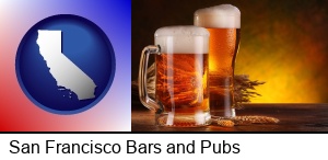 San Francisco, California - beer steins and hops